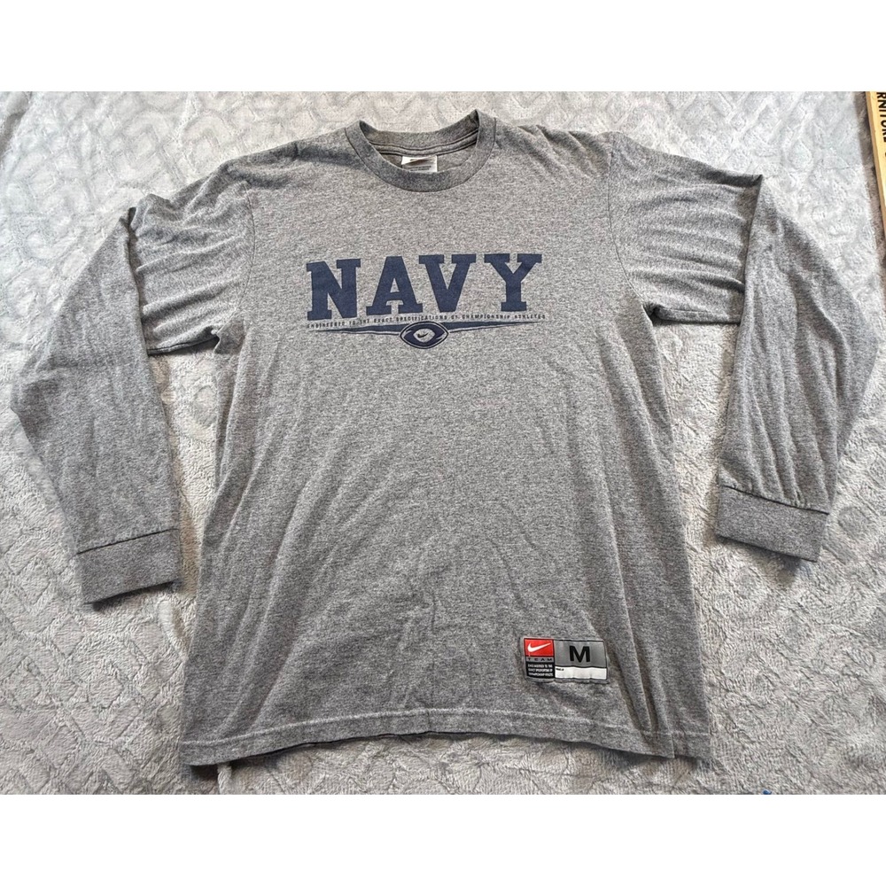 Y2K Nike Navy Midshipmen US Naval Academy NCAA Football Gray T-Shirt Size M
